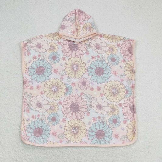 S0327  Flowers Print Girls Terry Swim Towel Cover Ups