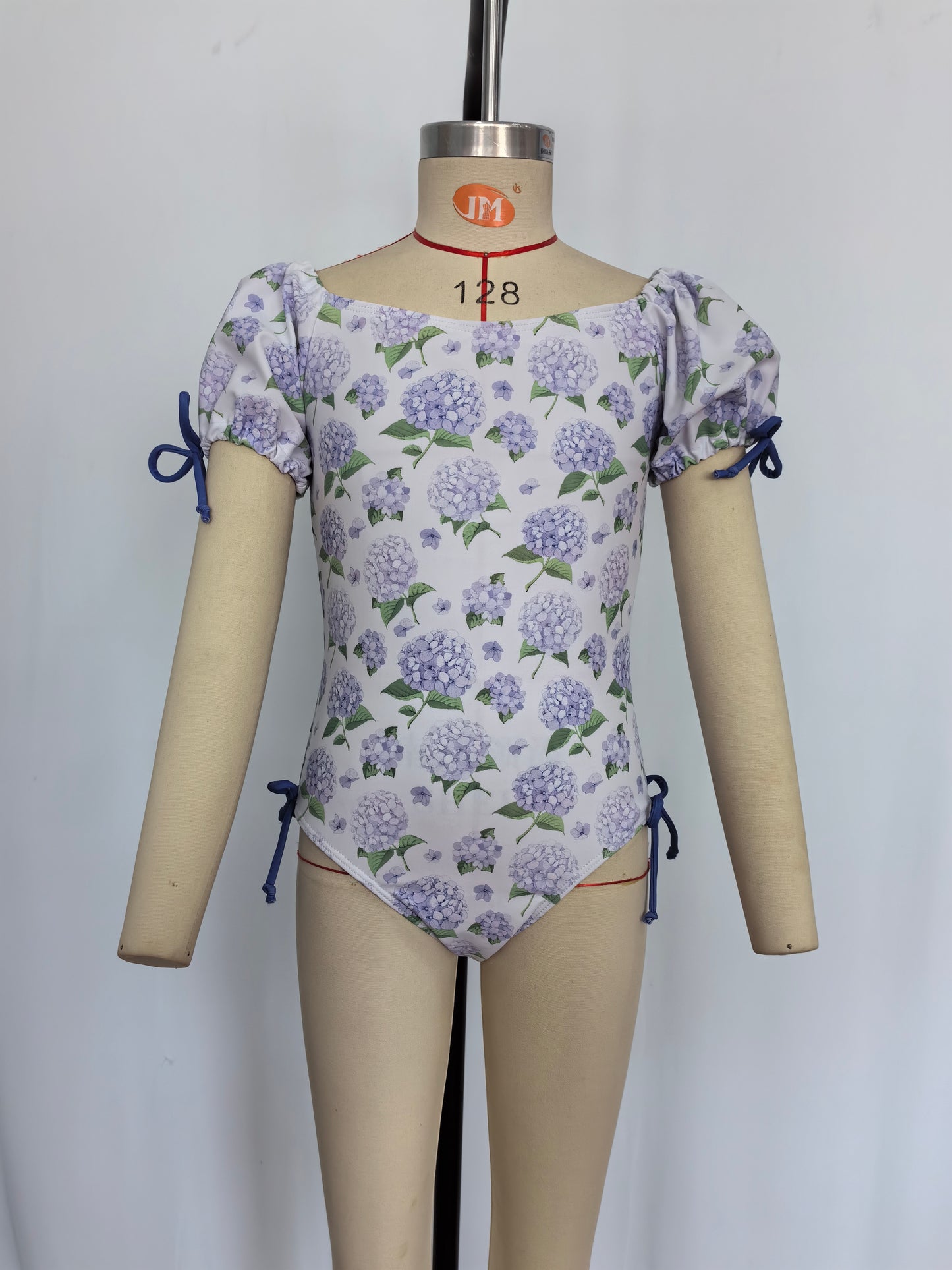 S0329 Purple Flowers Print Girls 1 Piece Swimsuits