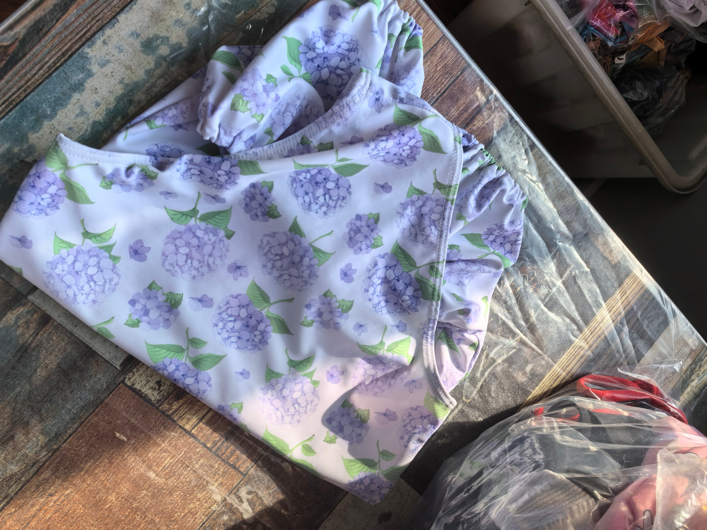 S0329 Purple Flowers Print Girls 1 Piece Swimsuits