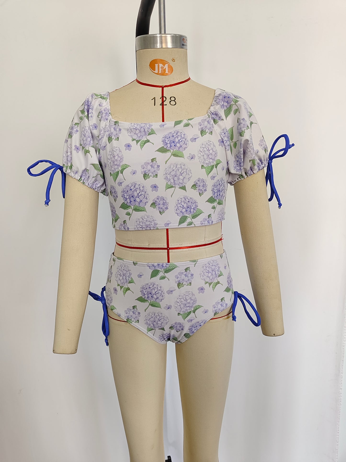 S0330 Purple Flowers Print Girls 2 Pieces Swimsuits