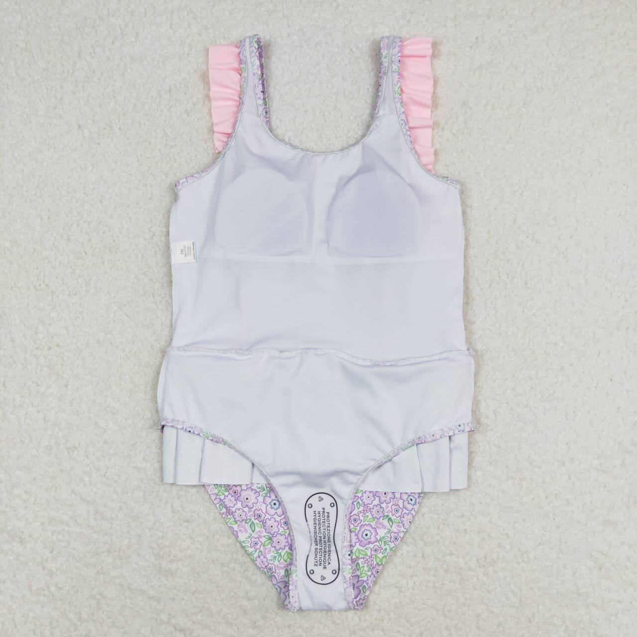 S0331 Pink Flowers Print Ruffles Girls 1 Piece Swimsuits
