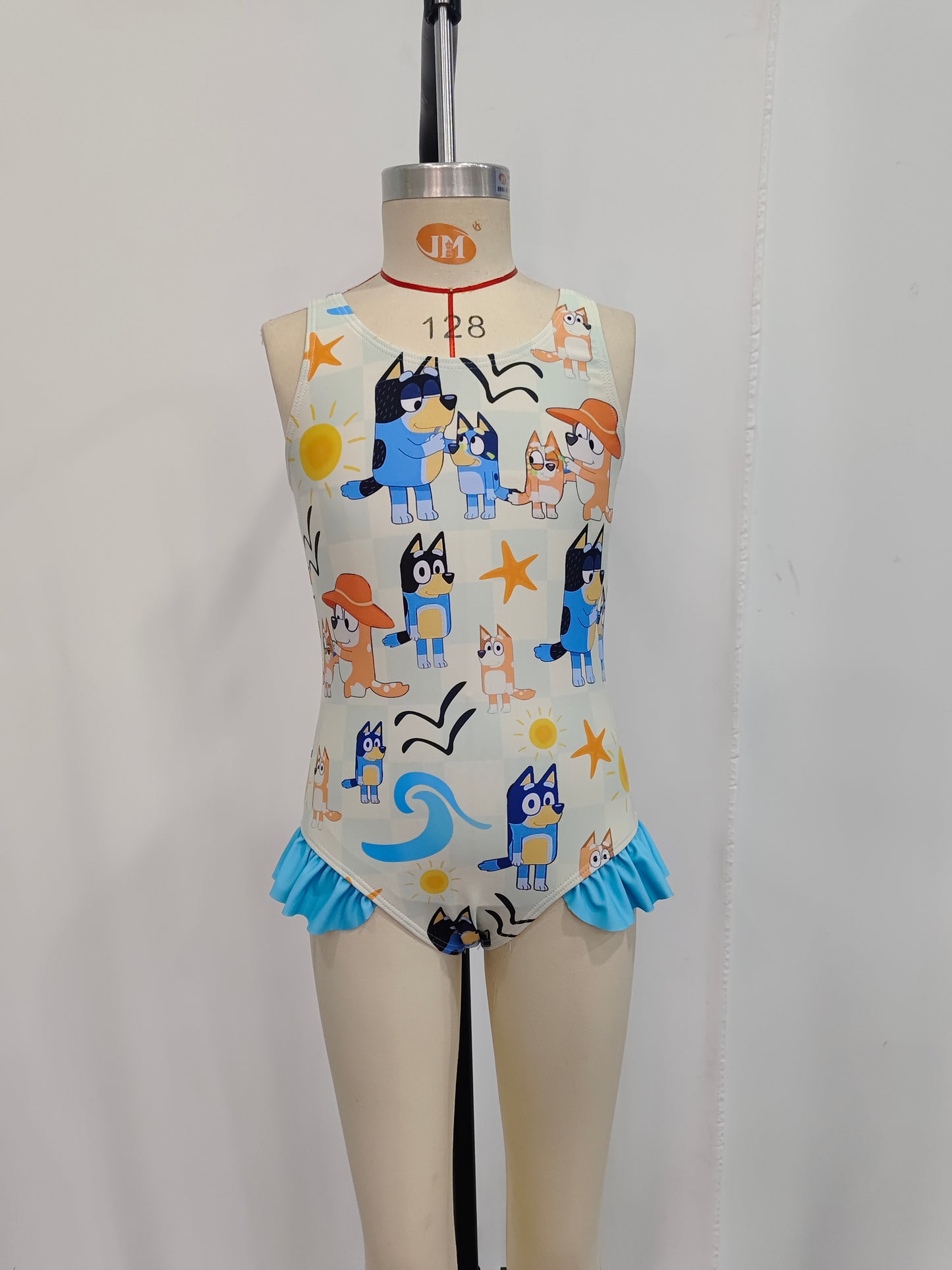 S0356 Cartoon Dog Sandbeach Print Girls 1 Piece Swimsuits