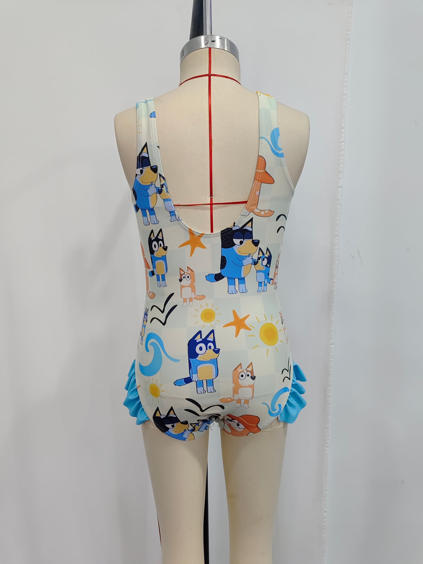 S0356 Cartoon Dog Sandbeach Print Girls 1 Piece Swimsuits