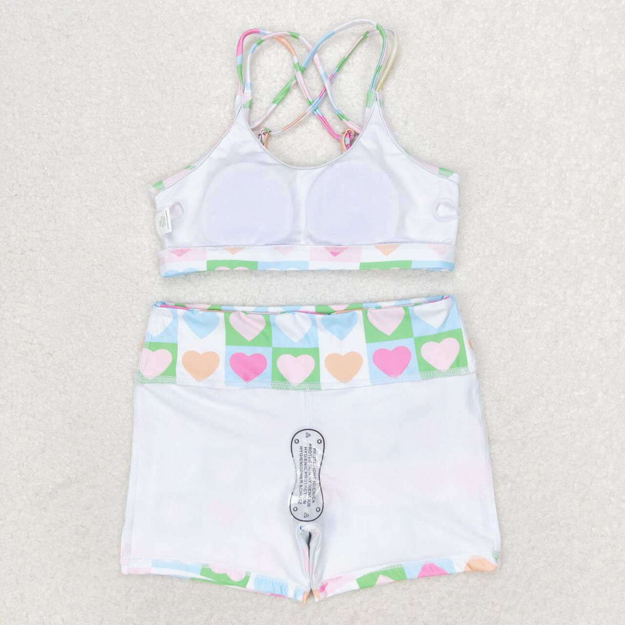 S0373 Colorful Heart Plaid Print Girls 2 Pieces Vests Swimsuit