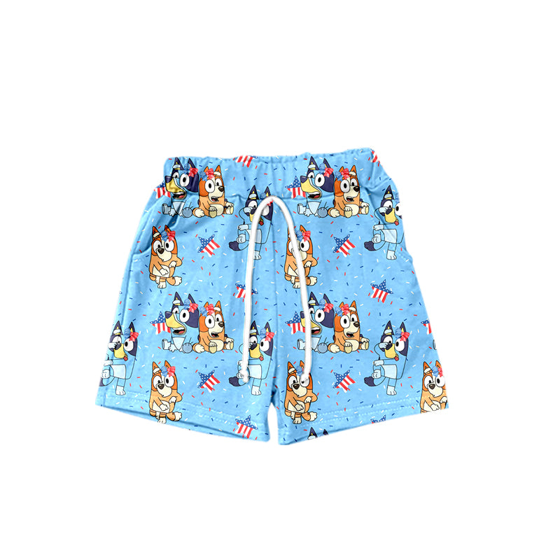 (Pre-order)S0381 Cartoon Dog Stars Print Boys 4th of July Swim Trunks