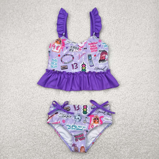 S0389  Purple Singer Swiftie Print Girls 2 Pieces Swimsuits