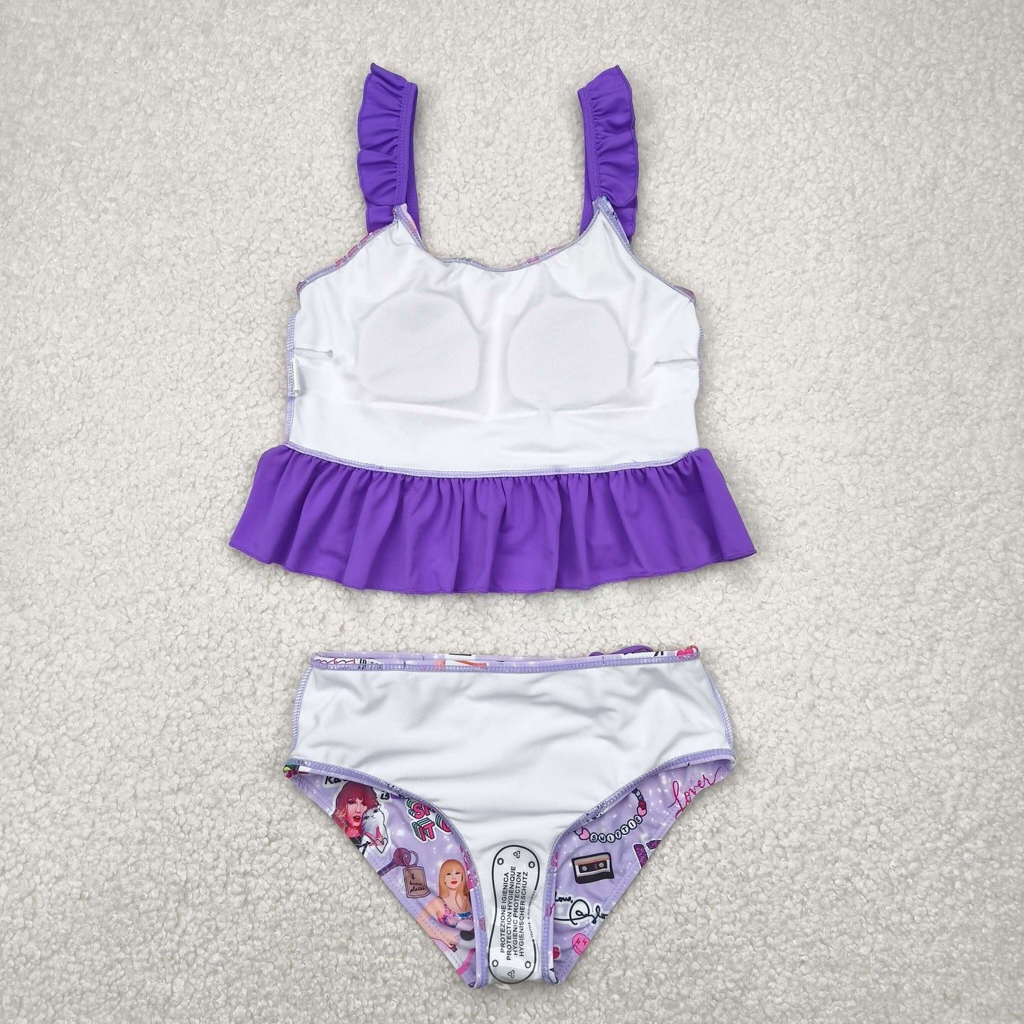 S0389 Purple Singer Swiftie Print Girls 2 Pieces Swimsuits
