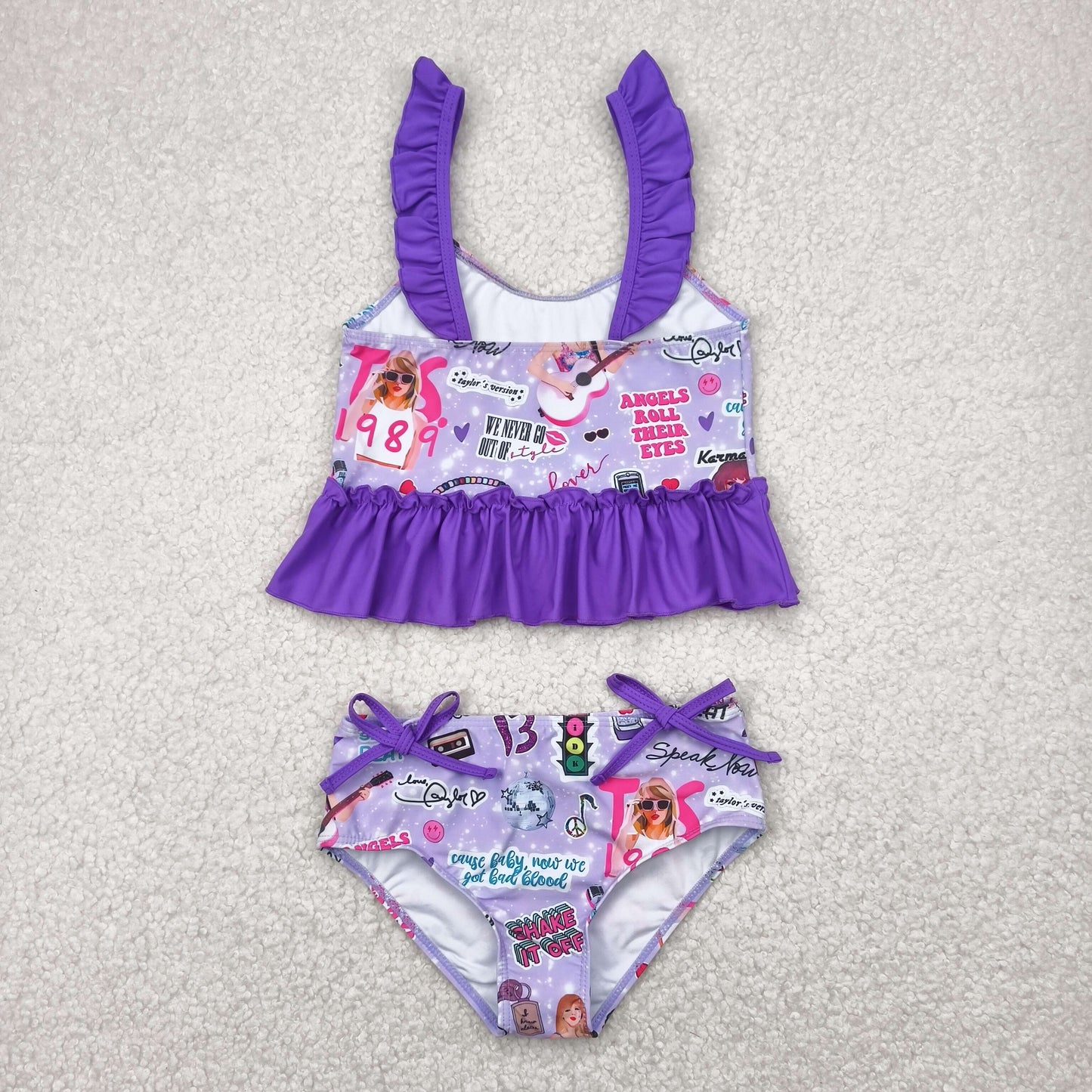 S0389 Purple Singer Swiftie Print Girls 2 Pieces Swimsuits