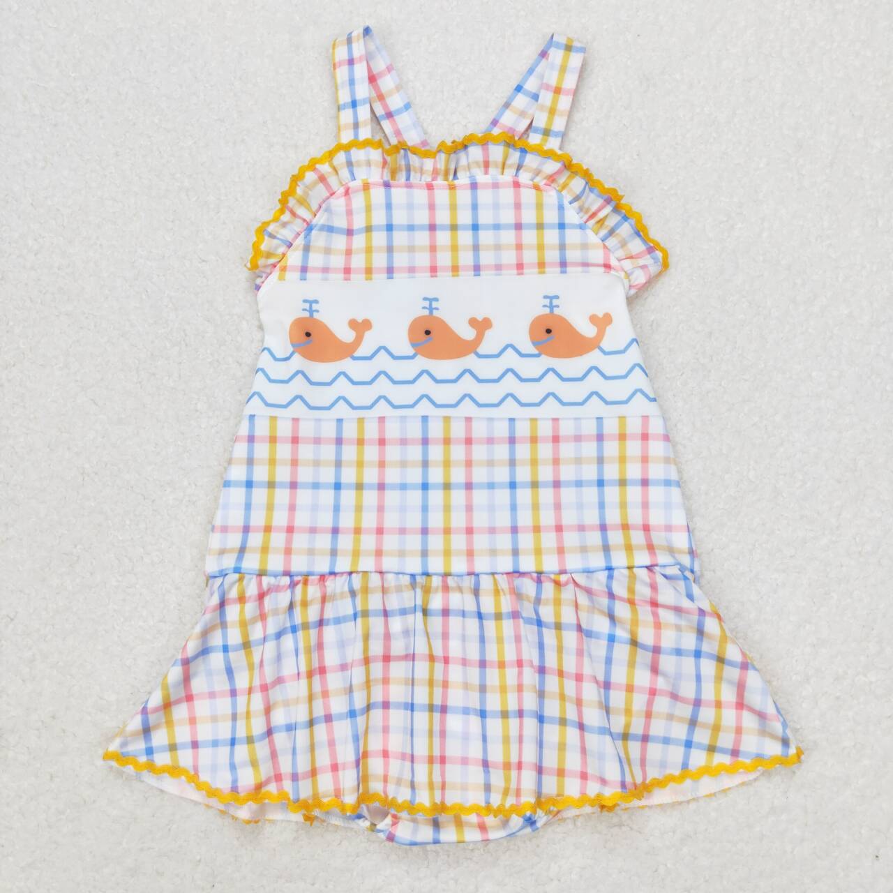 Whale Plaid Print Sibling Matching Swimsuits