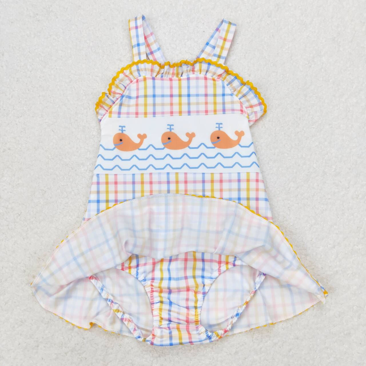 Whale Plaid Print Sibling Matching Swimsuits