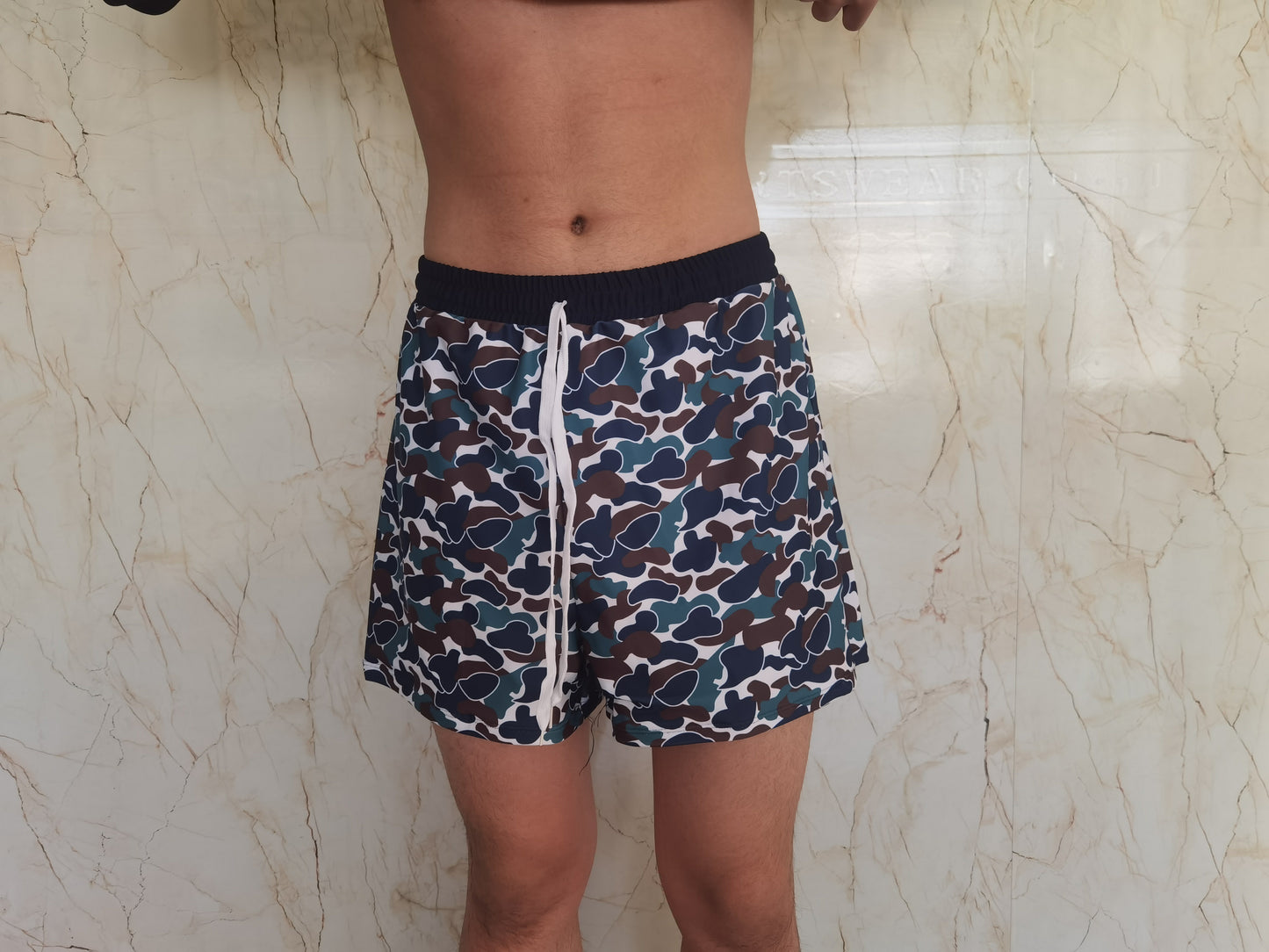 S0401 Adult Dark Green Navy Camo Print Man Swim Trunks