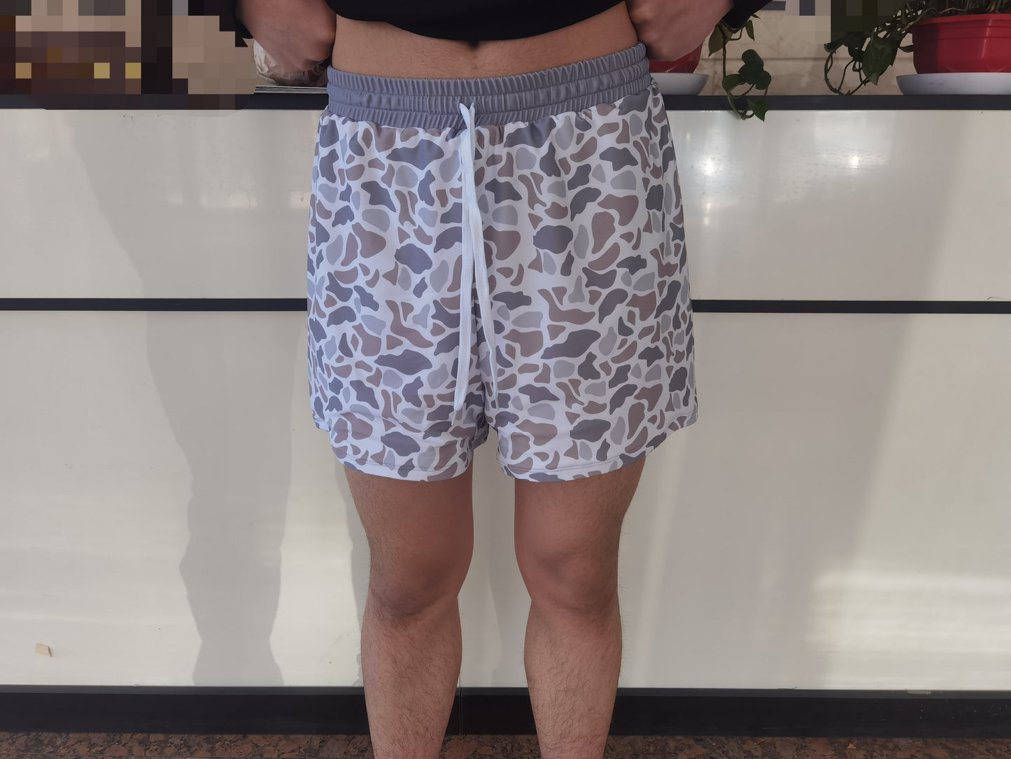 S0403 Adult Grey Brown Camo Print Man Swim Trunks