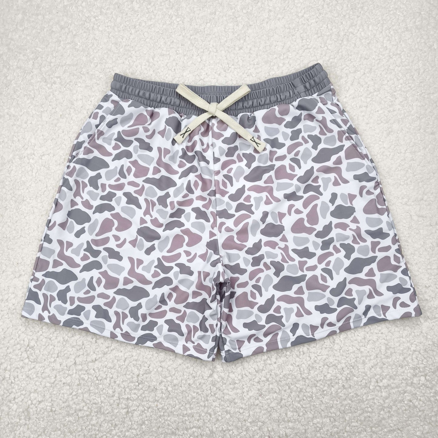 S0403 Adult Grey Brown Camo Print Man Swim Trunks
