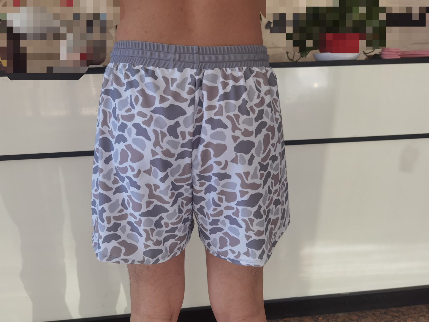S0403 Adult Grey Brown Camo Print Man Swim Trunks