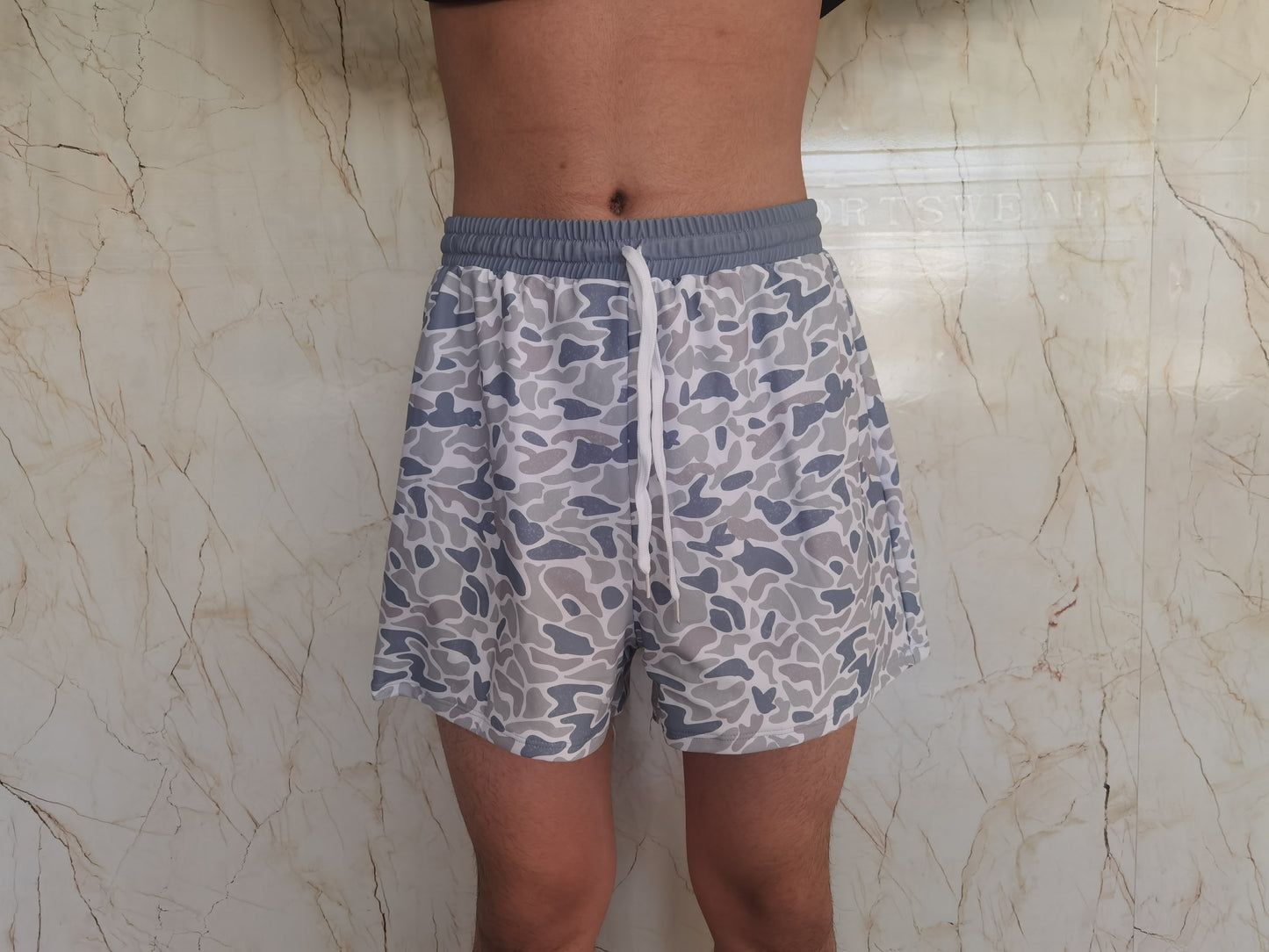 S0404 Adult Grey Camo Print Man Swim Trunks