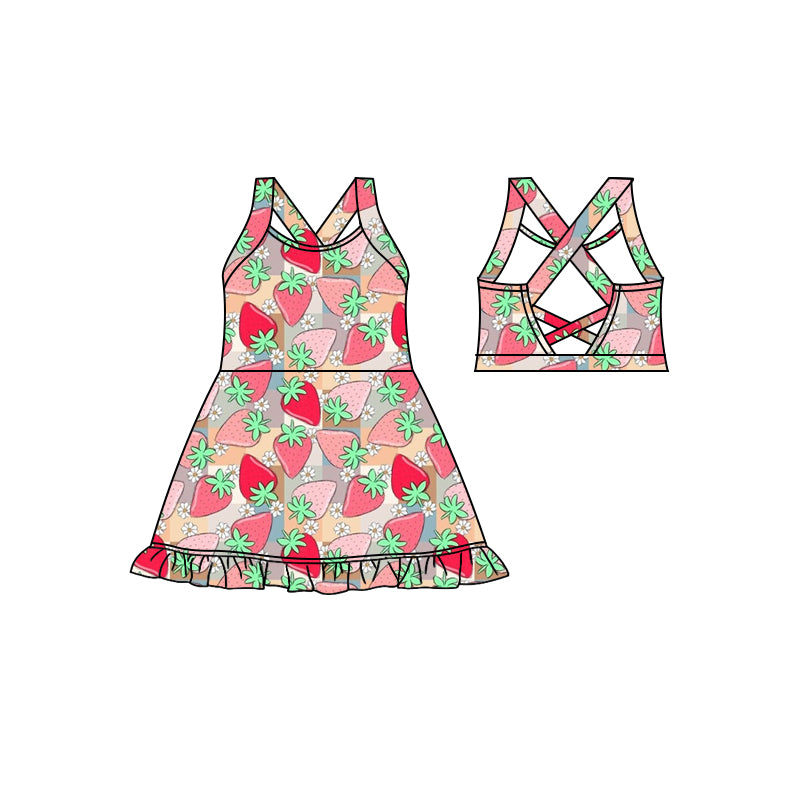 (Pre-order)S0406 Strawberry Flowers Print Girls 1 Piece Swimsuits