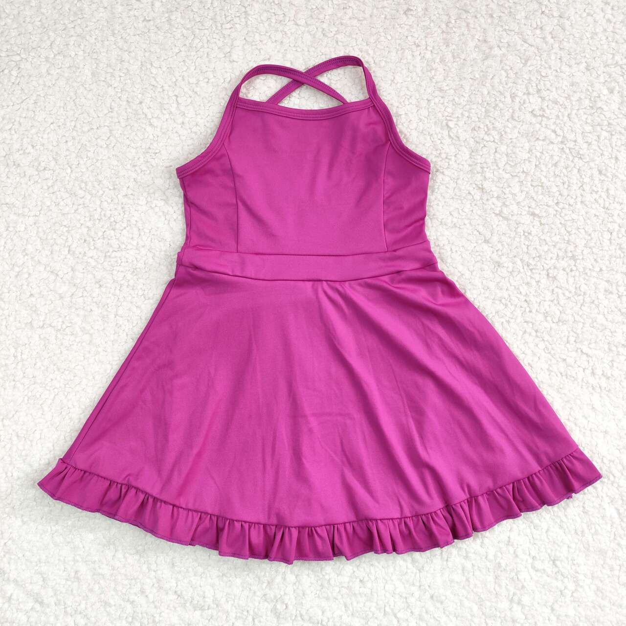 S0441 Purple Color Girls Knee Length Shorts Yoga Dress 1 Pieces Swimsuits