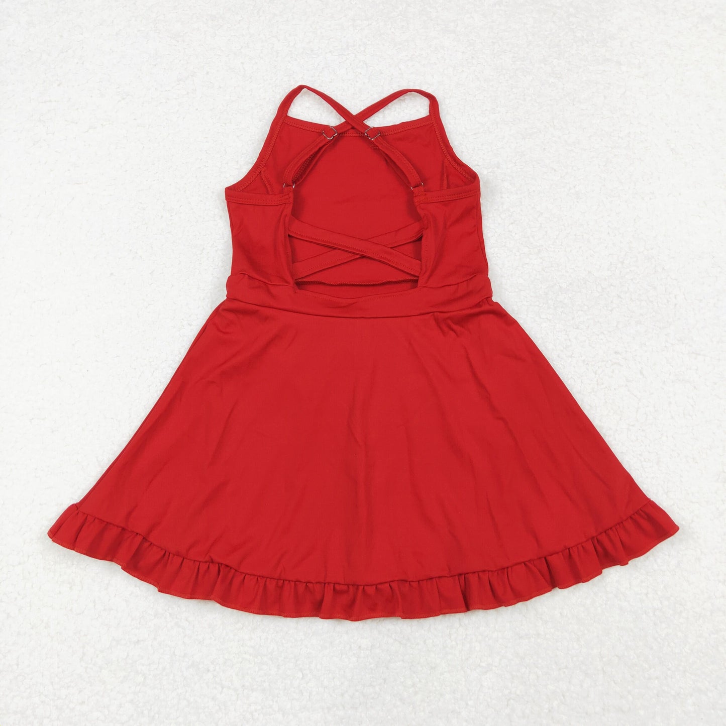 S0453 Red Color Girls Knee Length Shorts Yoga Dress 1 Pieces Swimsuits