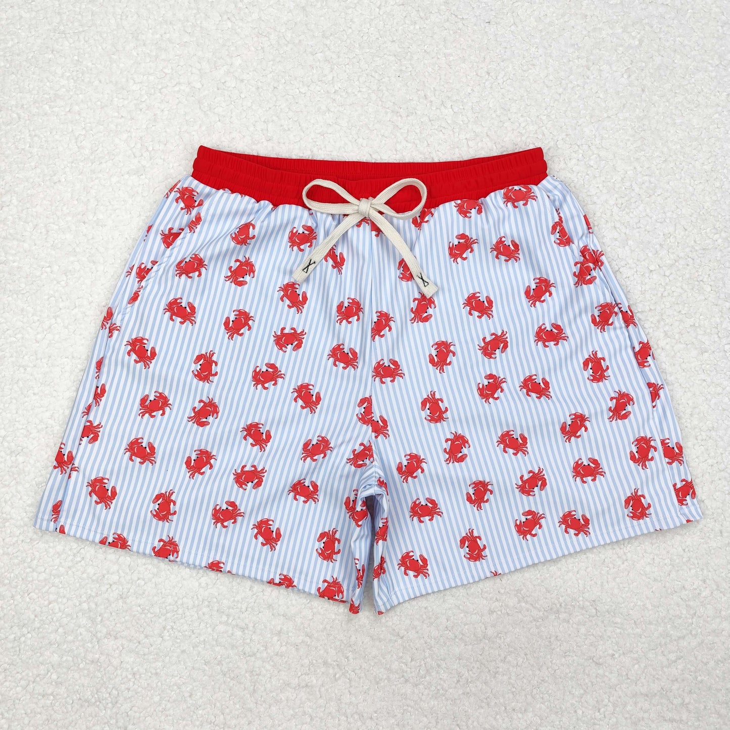 Red Crab Blue Stripes Print Family Matching Swim Trunks