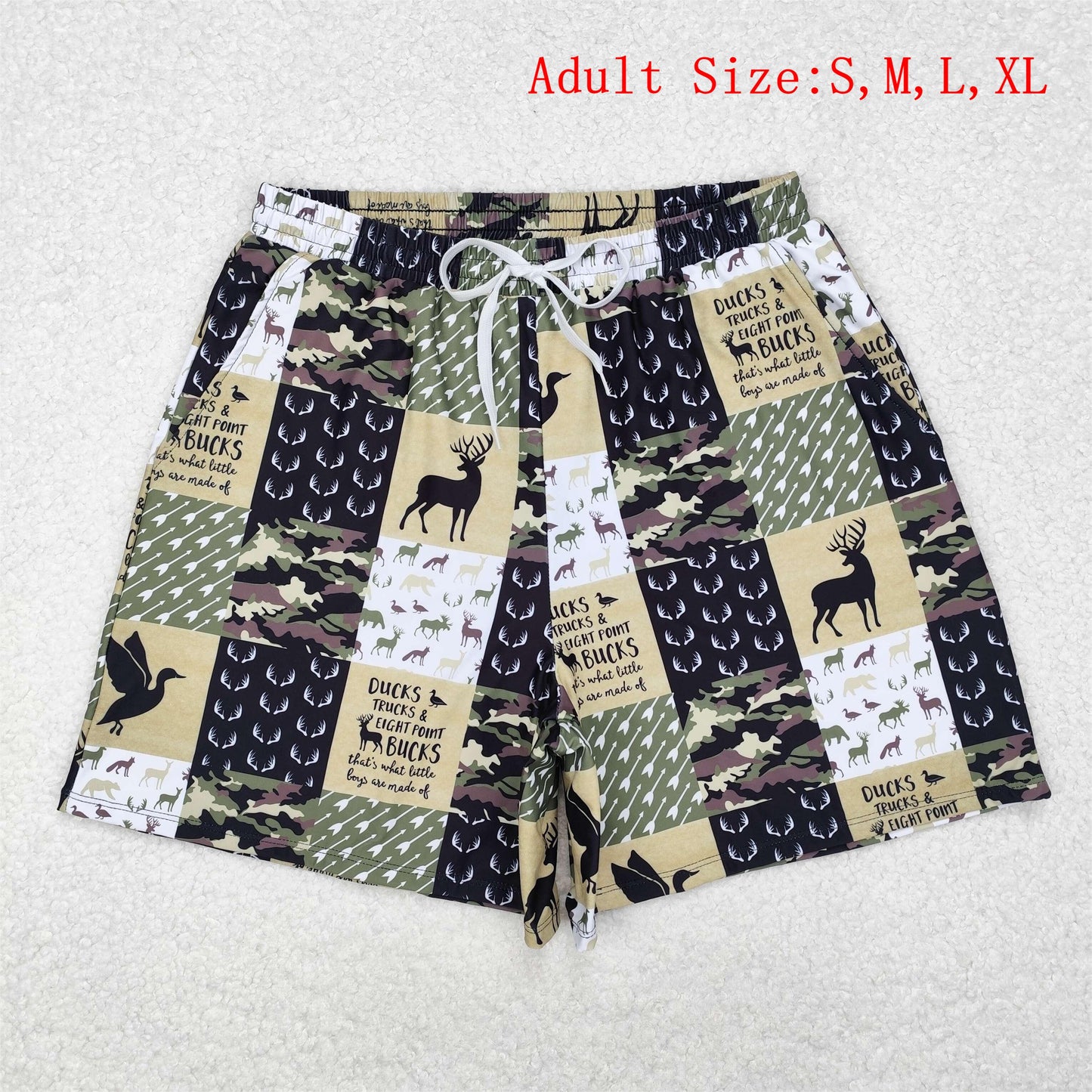 S0466 Adult Duck Deer Green Camo Print Man Swim Trunks