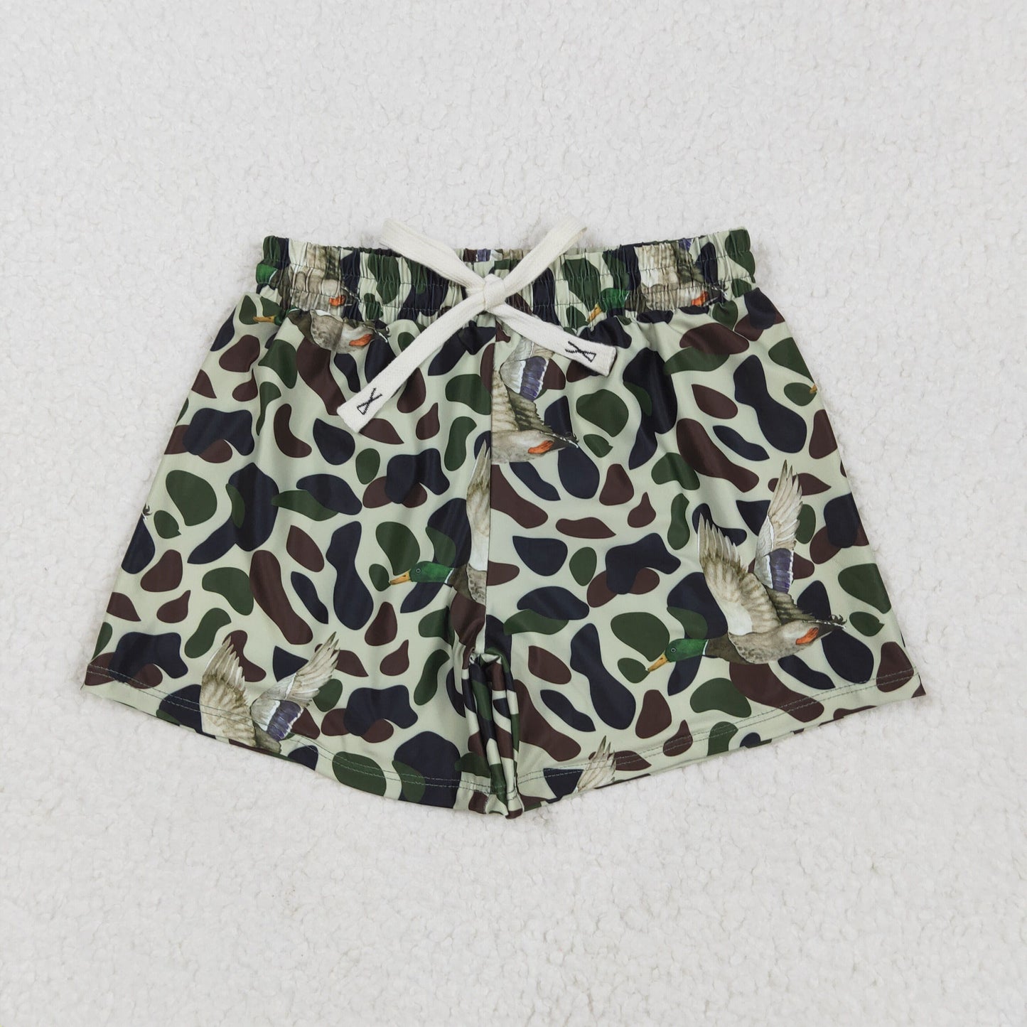 S0469 Duck Green Camo Print Boys Summer Swim Trunks