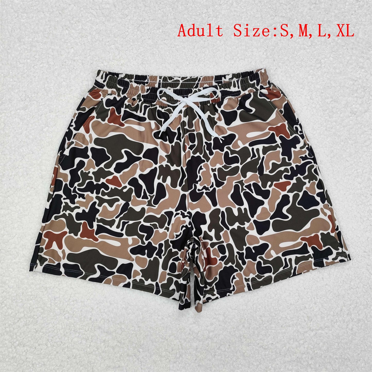 S0478 Adult Dark Brown Camo Print Man Swim Trunks