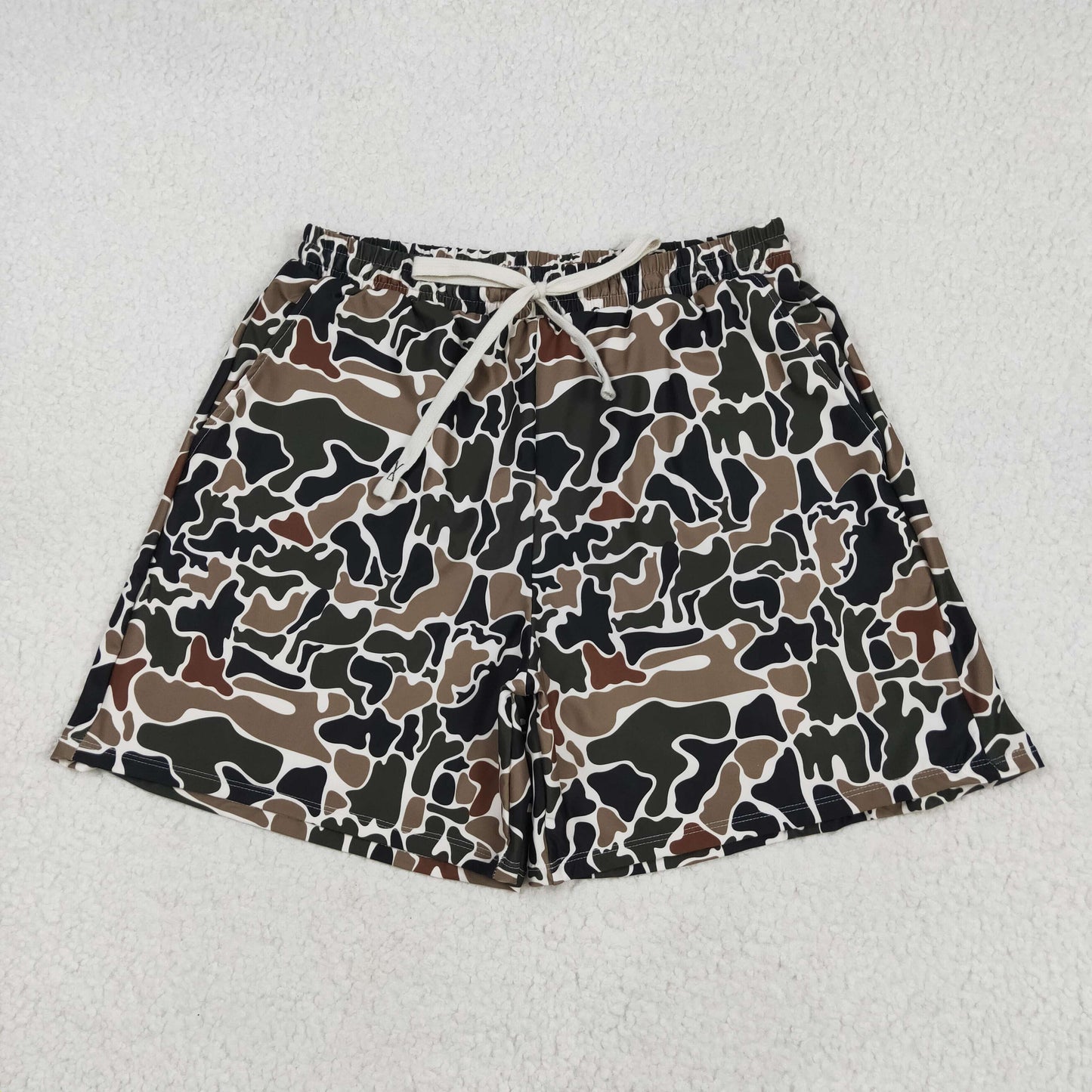S0478 Adult Dark Brown Camo Print Man Swim Trunks