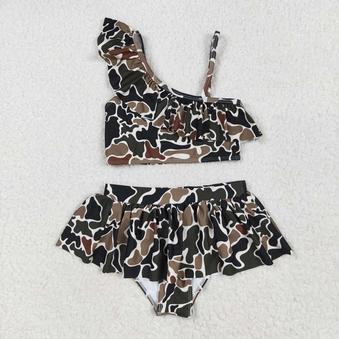 S0481 Dark Brown Camo Print Girls Summer 2 Pieces Swimsuits