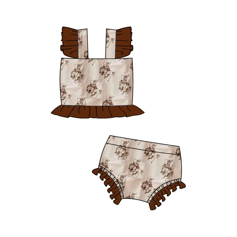 (Pre-order)S0509 Rodeo Brown Print Girls 2 Pieces Swimsuits