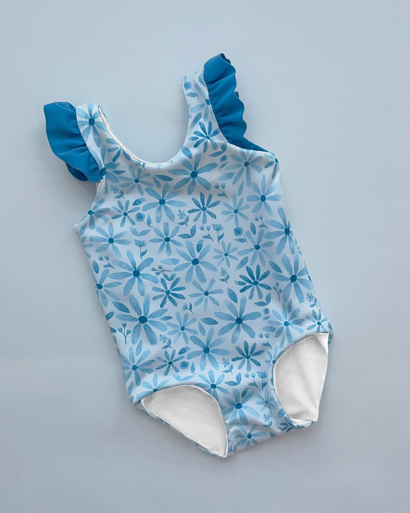 (Pre-order)S0515 Blue Flowers Print Girls 1 Pieces Swimsuits
