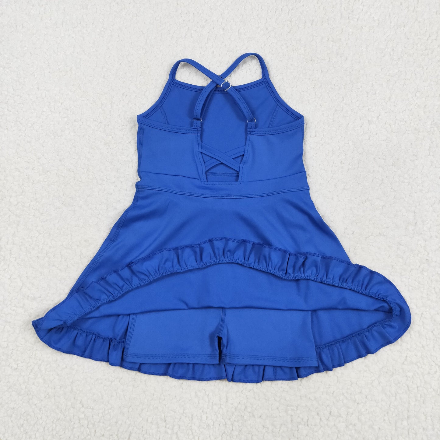 S0551 Blue Color Girls Knee Length Shorts Yoga Dress 1 Pieces Swimsuits