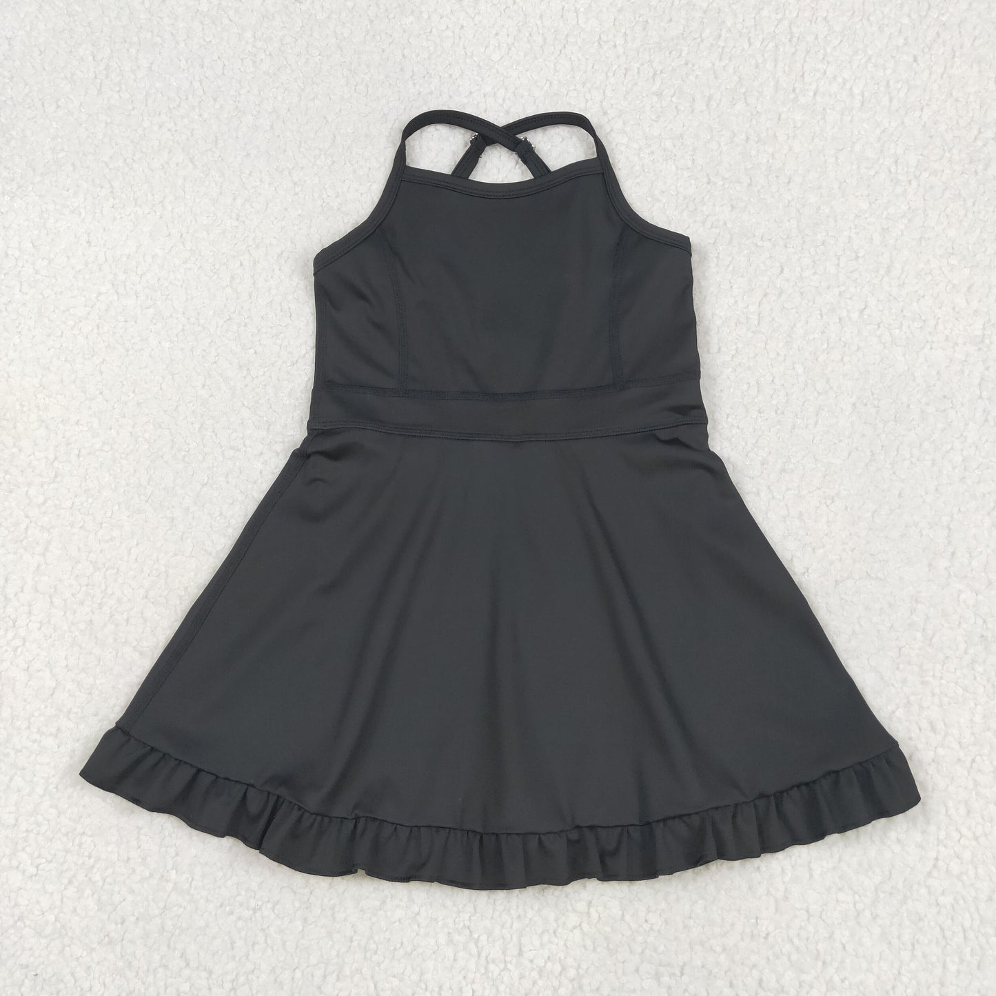 USA-Shop S0552 Black Color Girls Knee Length Shorts Yoga Dress 1 Pieces Swimsuits