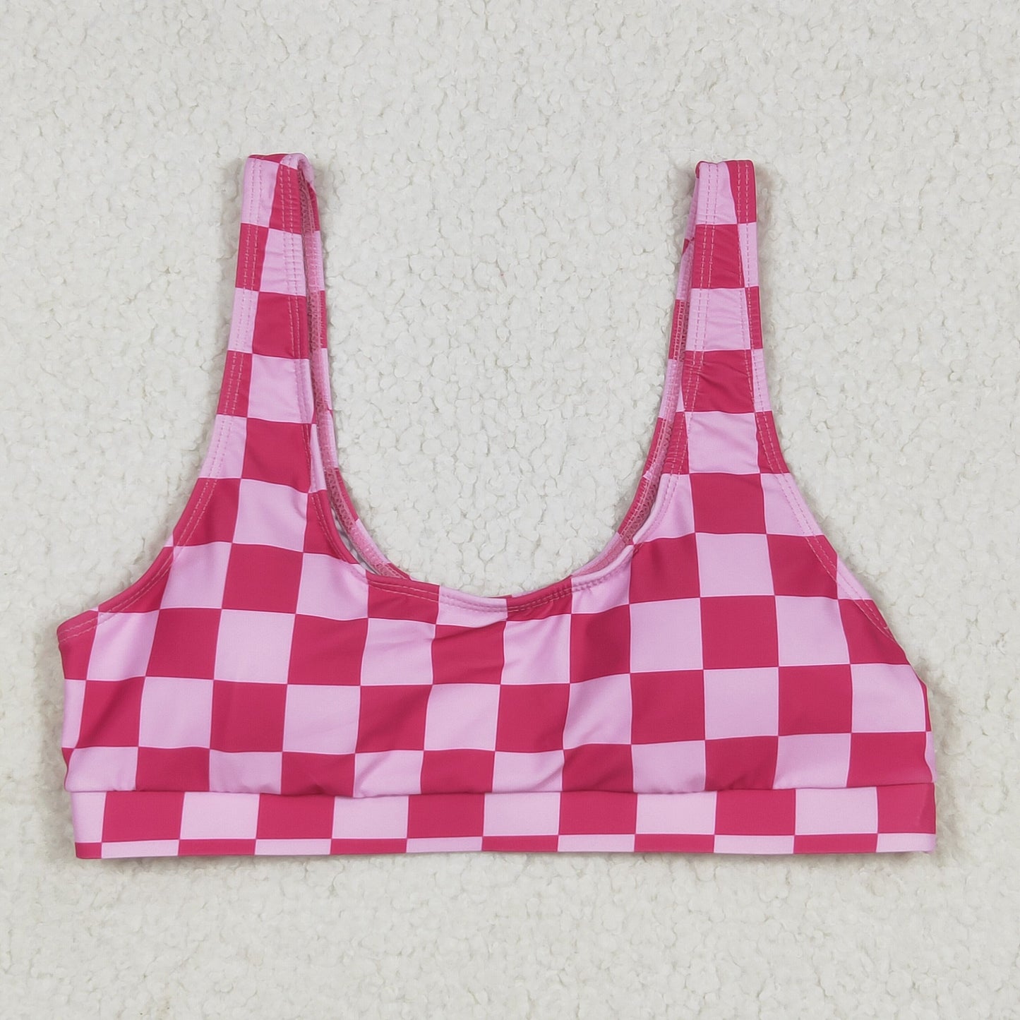 S0559 Adult Pink Plaid Print Woman 2 Pieces Swimsuits