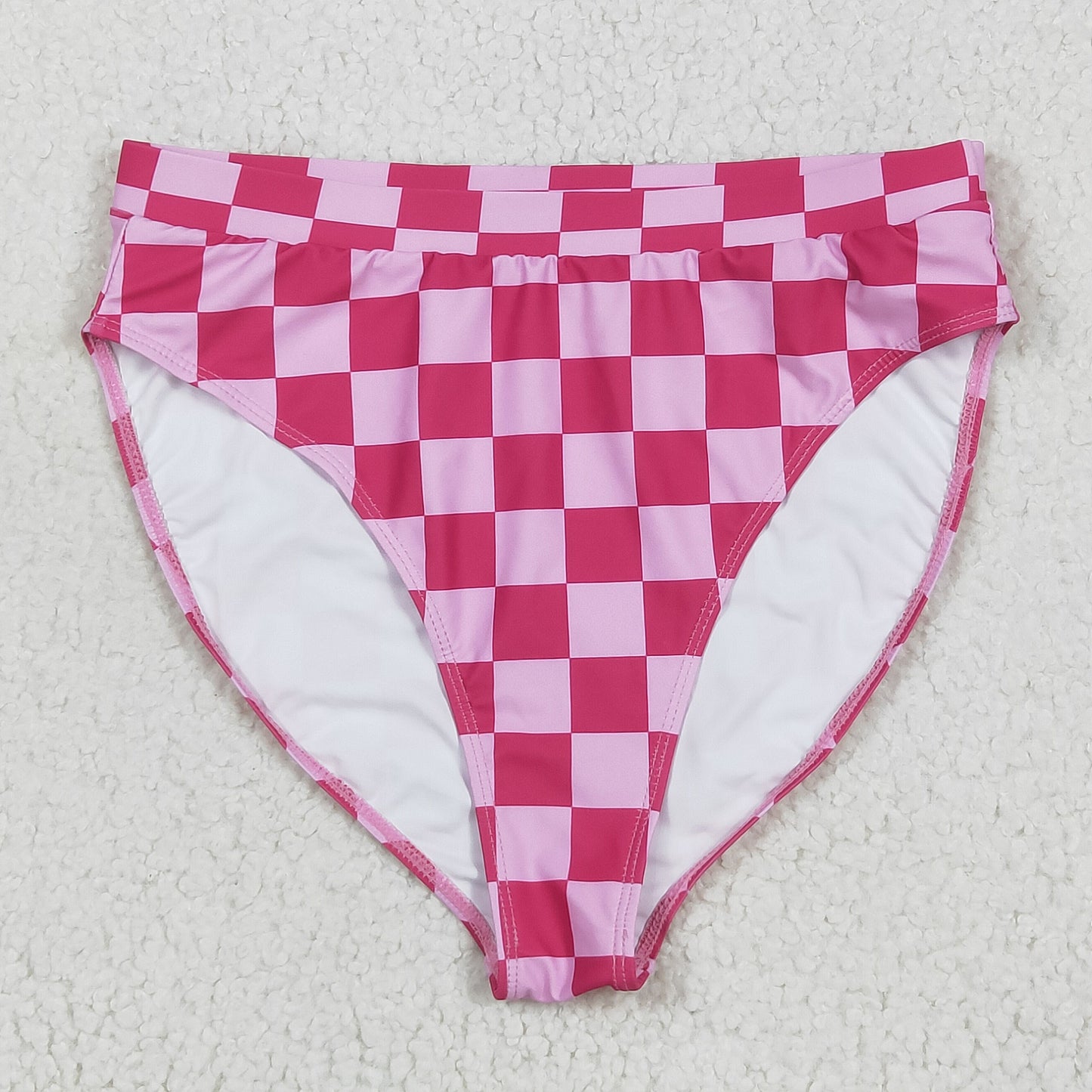 S0559 Adult Pink Plaid Print Woman 2 Pieces Swimsuits