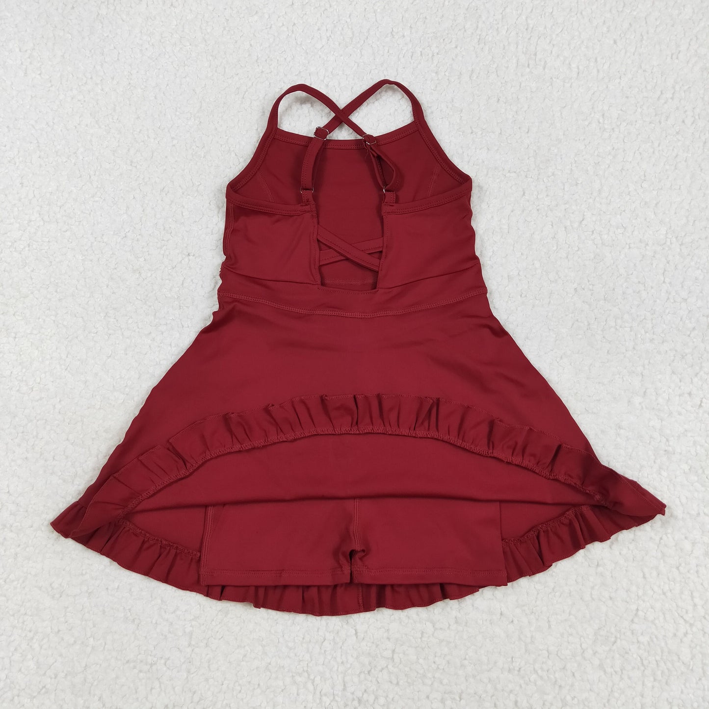 S0568 Wine Color Girls Knee Length Yoga Dress