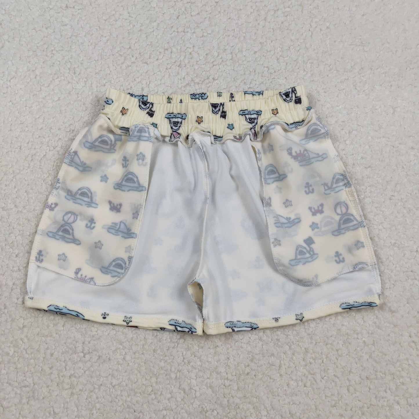 S0584 Shark Balls Stars Print Pockets Boys Summer Swim Trunks