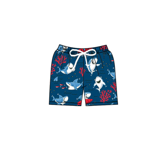 (Pre-order)S0585 Shark Coral Print Boys Summer Swim Trunks
