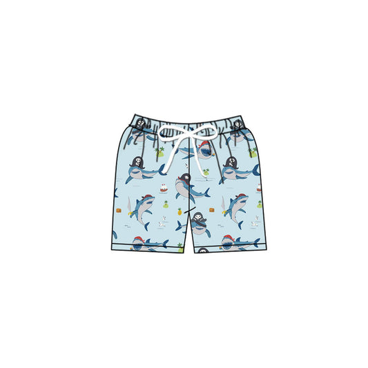 (Pre-order)S0586 Shark Blue Print Boys Summer Swim Trunks