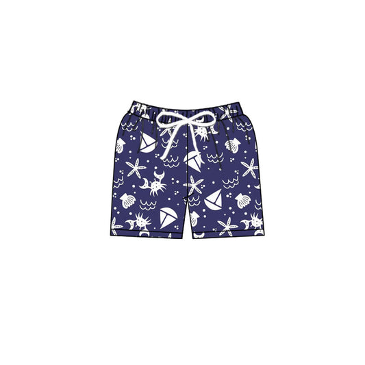 (Pre-order)S0587 Crab Navy Print Boys Summer Swim Trunks