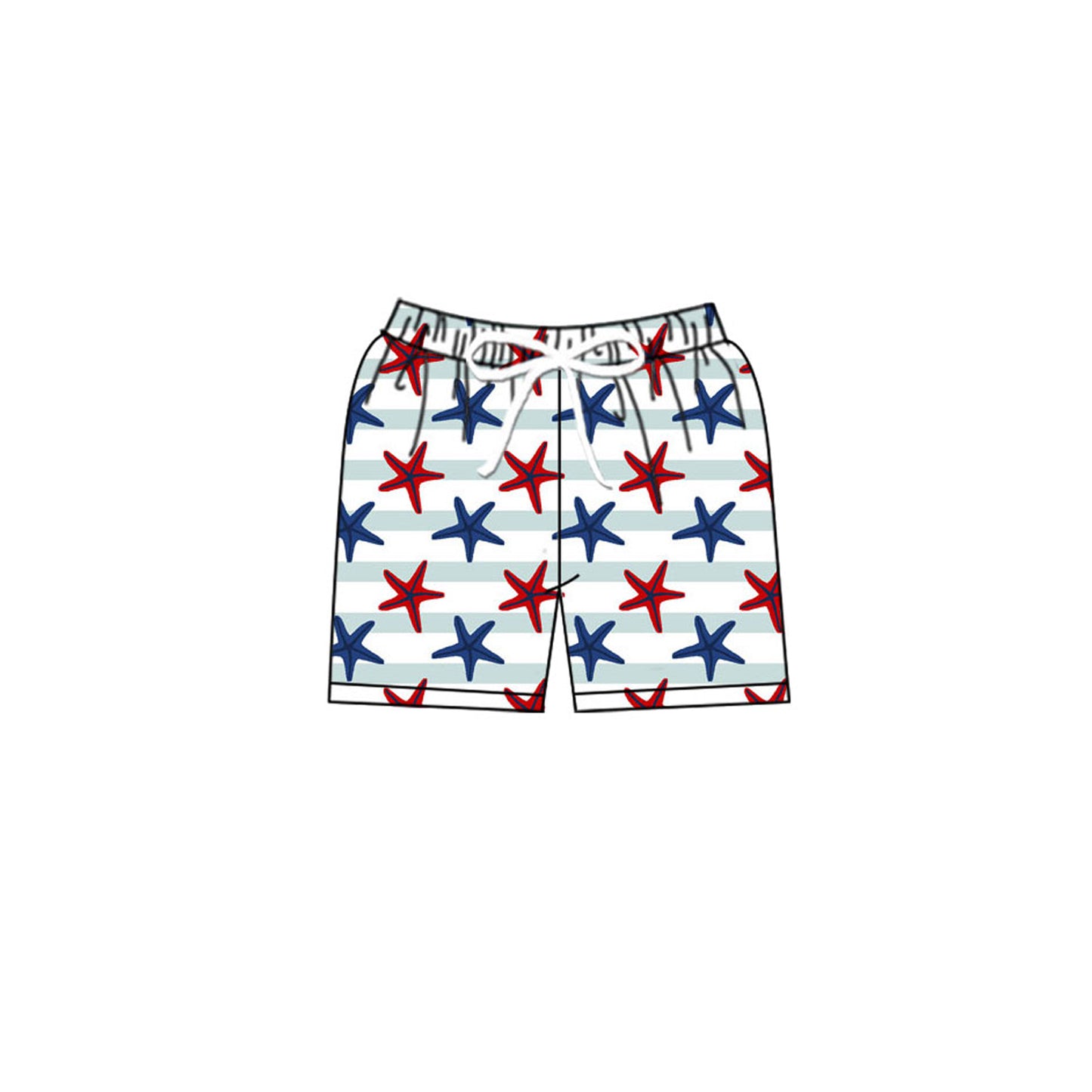 (Pre-order)S0588 Starfish Stripes Print Boys Summer Swim Trunks