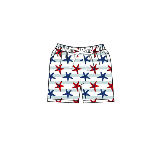 (Pre-order)S0588 Starfish Stripes Print Boys Summer Swim Trunks