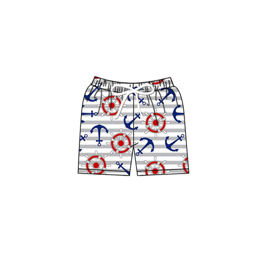 (Pre-order)S0589 Anchor Stripes Print Boys Summer Swim Trunks