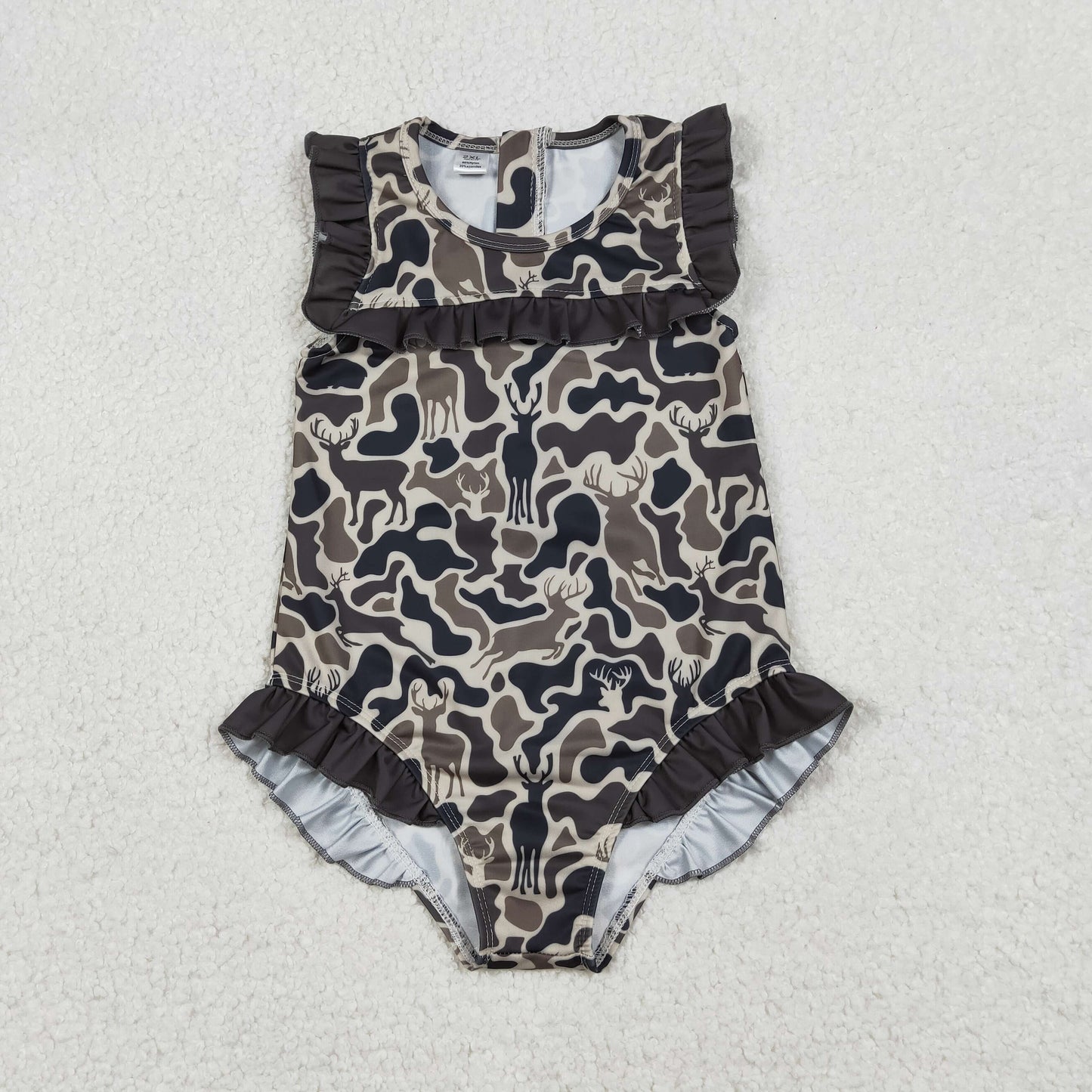 5 Colors Camo Print Girls Summer Ruffle 1 Piece Swimsuits Sisters Wear