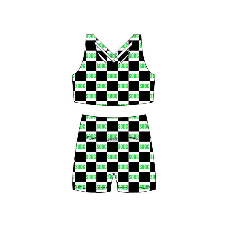 (Custom Design Preorder MOQ 5) Team's SODC Tank Top Plaid Shorts Girls Summer Yoga Clothes Set