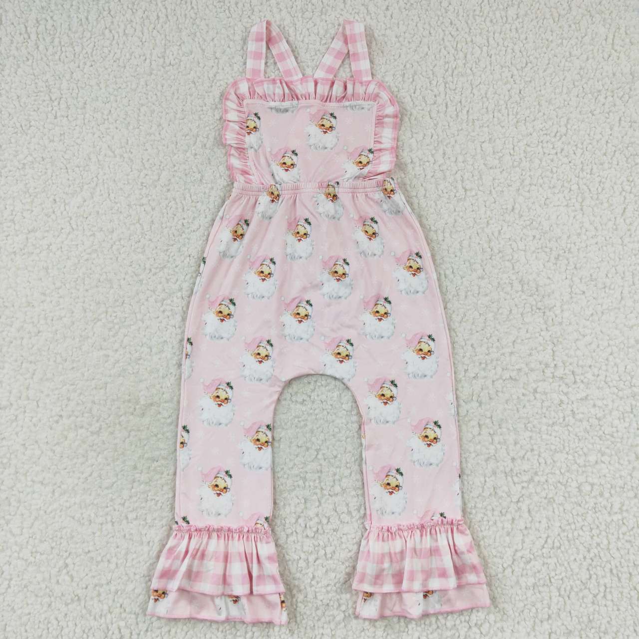 GLP0951 White Cotton Top Pink Santa Print Overall Girls Jumpsuits Christmas Clothes Sets