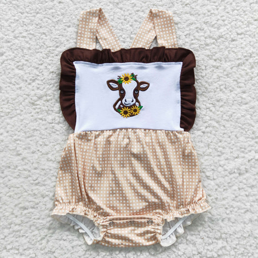 (Promotion)Baby girls brown cow print summer romper      SR0312