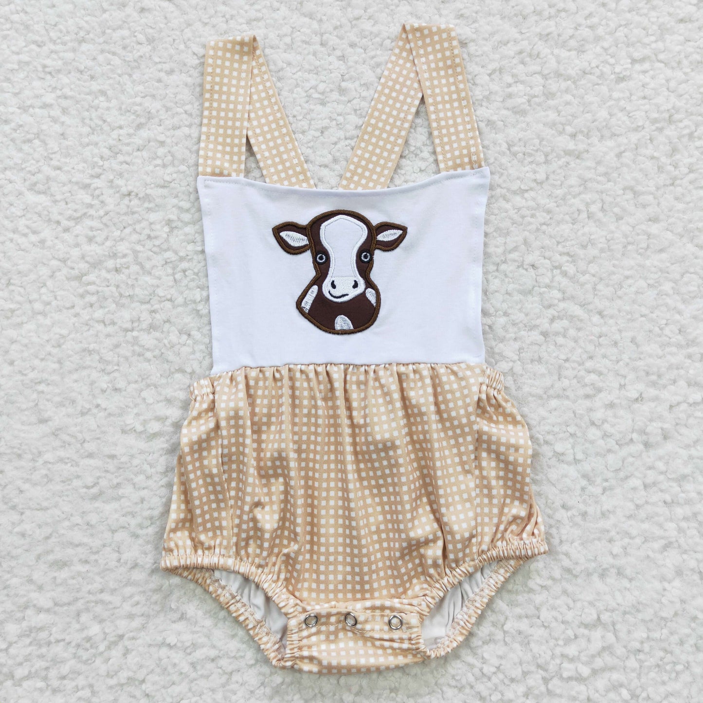 (Promotion)SR0313 Baby boys brown cow print embroidery summer romper