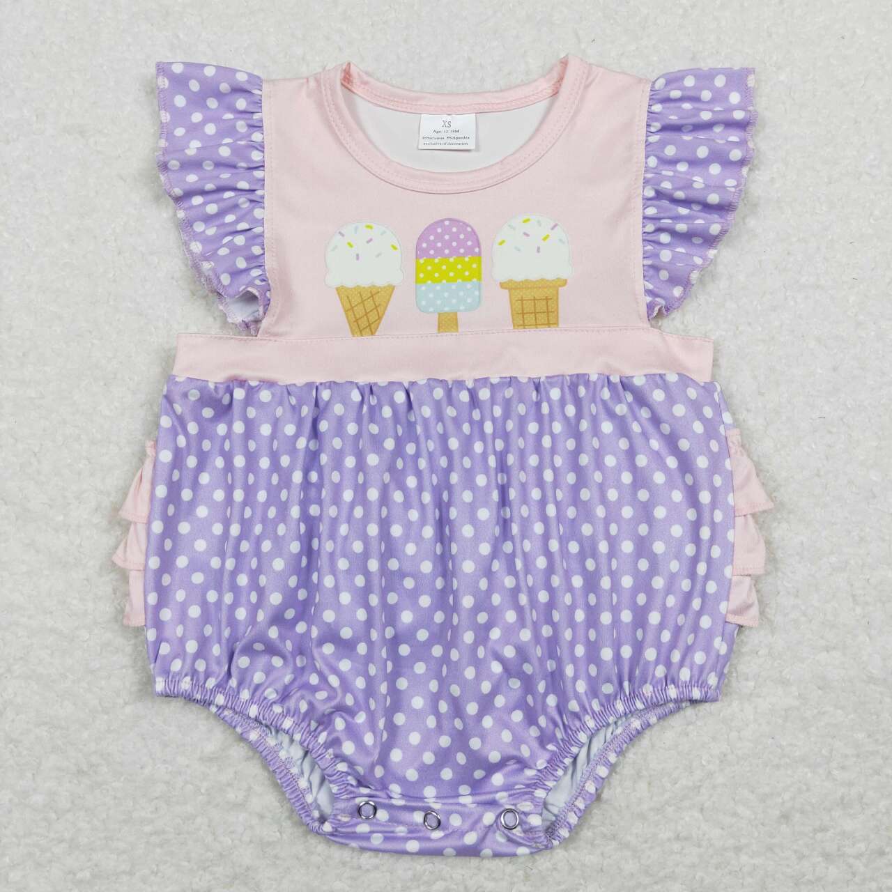 SR0377 Ice Cone Print Flutter Sleeves Summer Romper