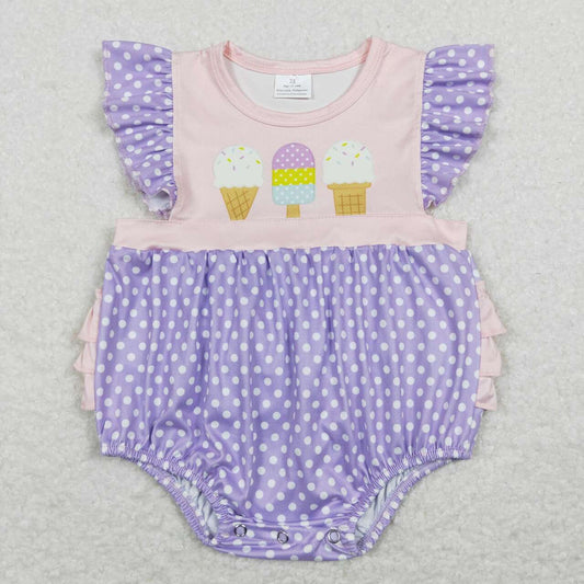 SR0377 Ice Cone Print Flutter Sleeves Summer Romper