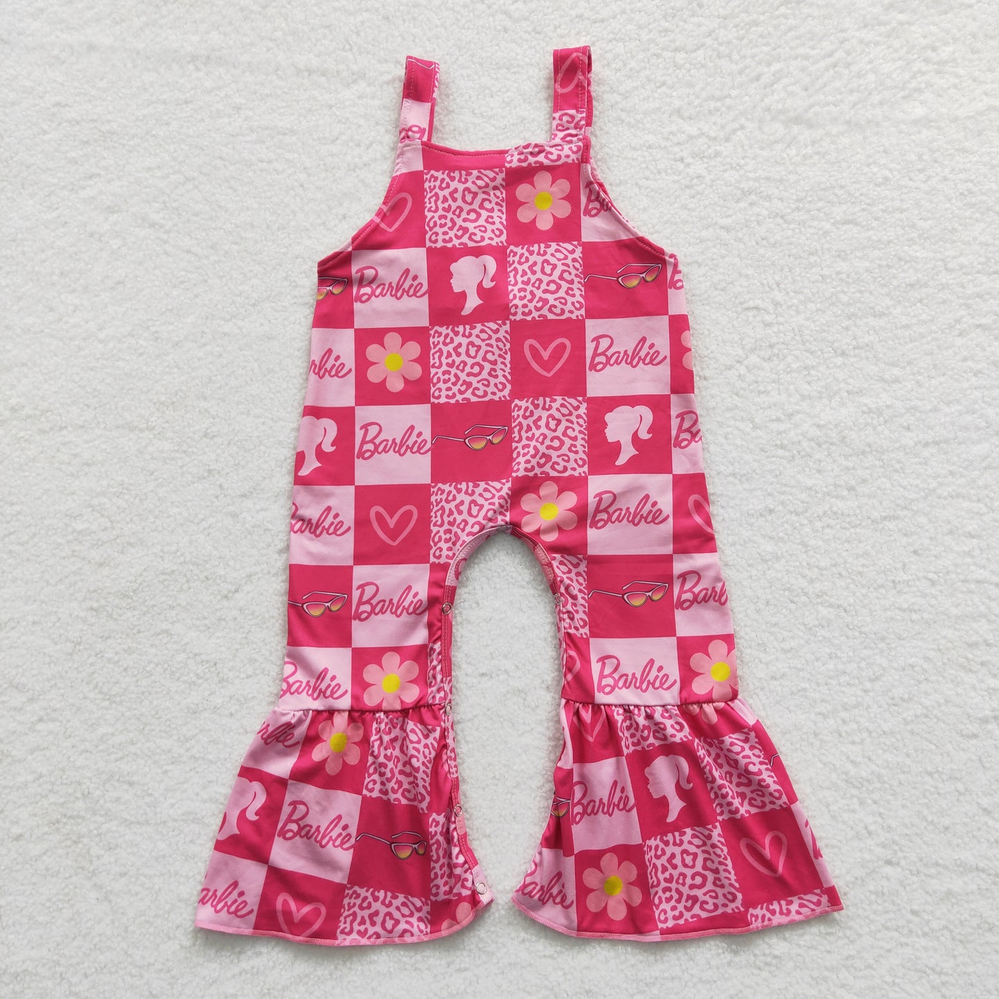 SR0382 Girls hot pink BA flowers summer jumpsuit